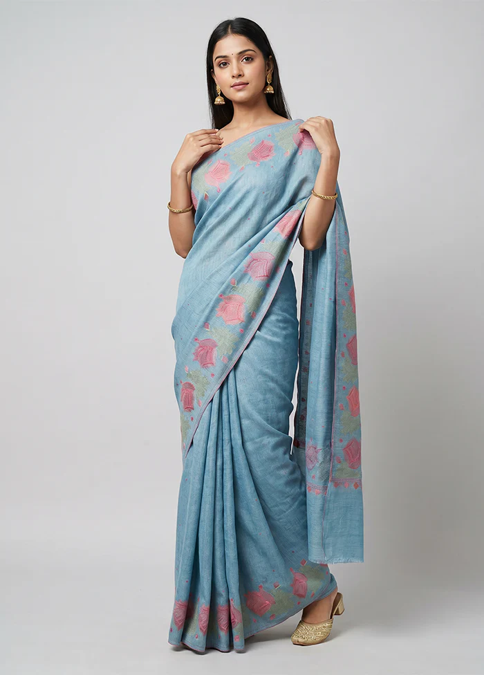 Blue Tissue Silk Saree With Blouse Piece