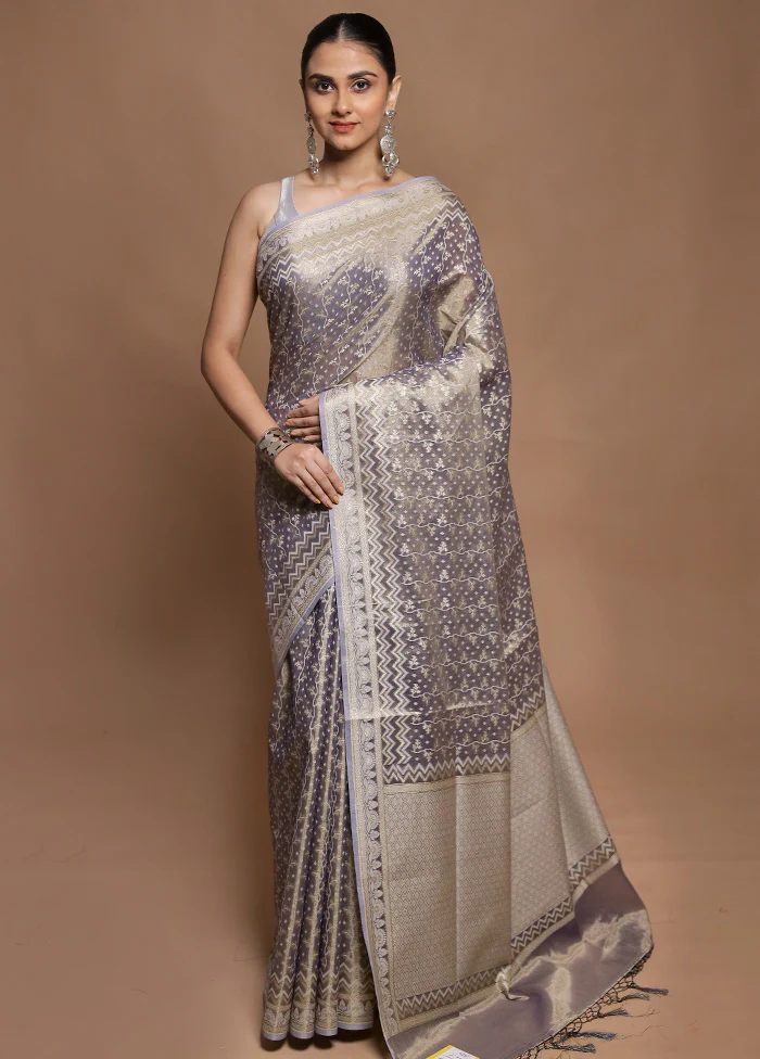 Blue Tissue Silk Saree With Blouse Piece