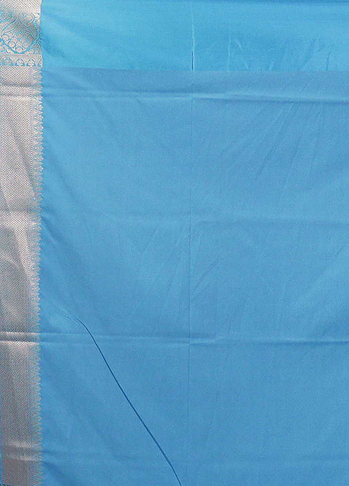 Blue Tissue Silk Saree With Blouse Piece - Image 5