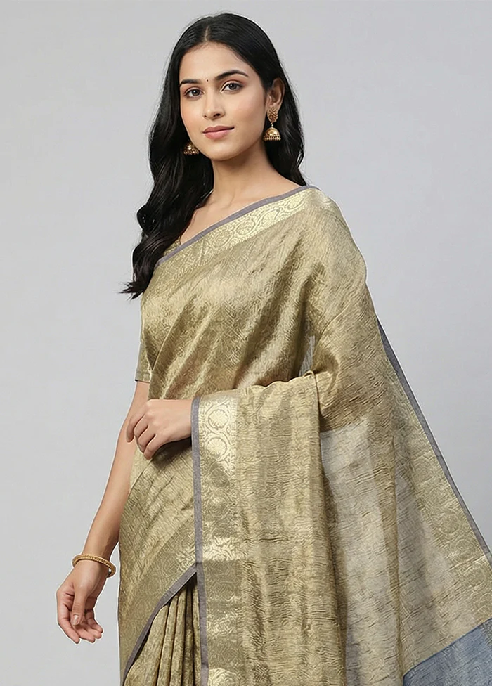 Blue Tissue Silk Saree With Blouse Piece - Image 2