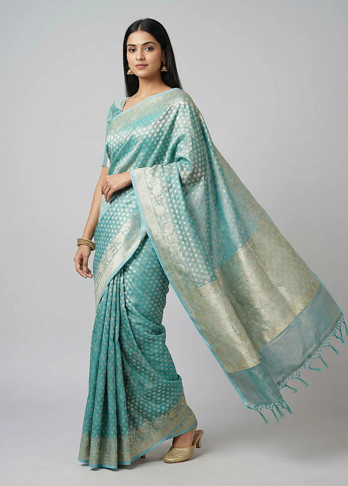 Blue Tissue Silk Saree With Blouse Piece
