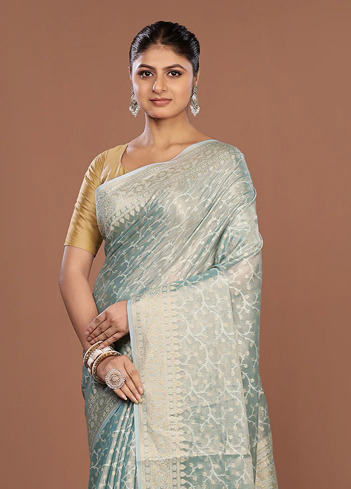 Blue Tissue Silk Saree With Blouse Piece
