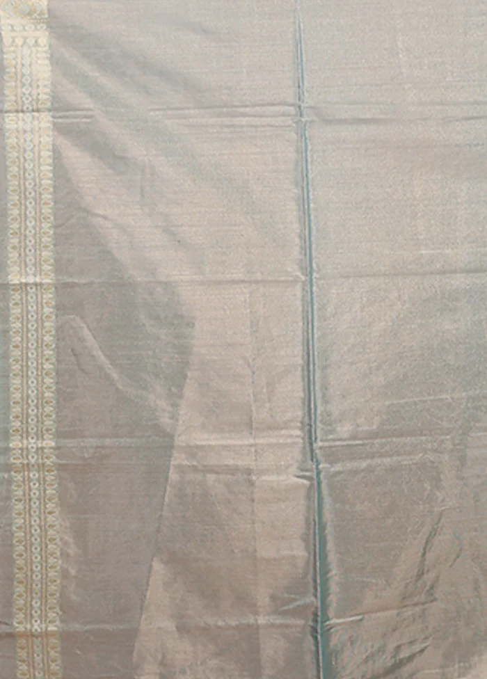 Blue Tissue Silk Saree With Blouse Piece - Image 5