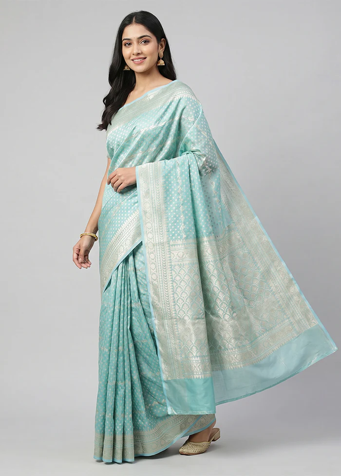 Blue Tissue Silk Saree With Blouse Piece