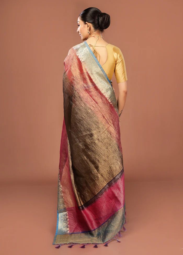 Blue Tissue Silk Saree With Blouse Piece - Image 3