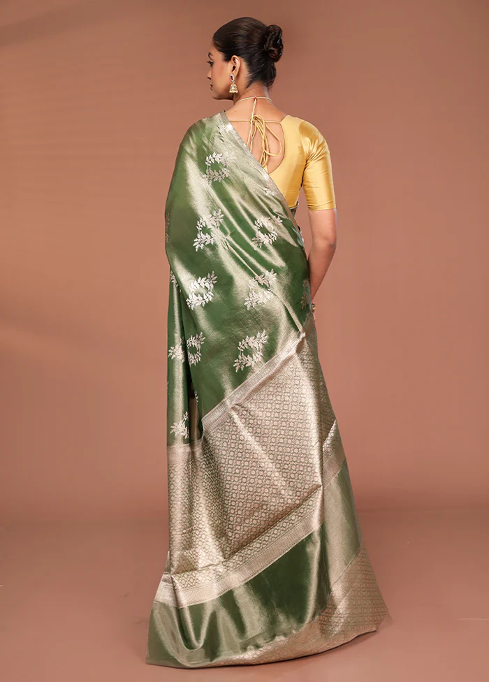 Blue Tissue Silk Saree With Blouse Piece - Image 3