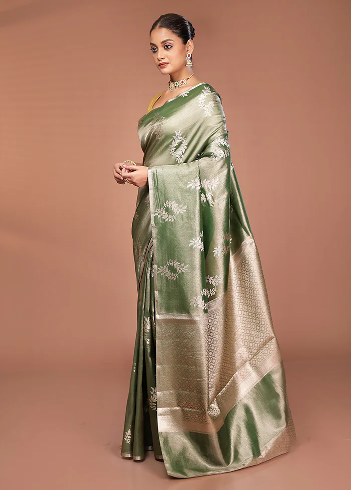 Blue Tissue Silk Saree With Blouse Piece - Image 4