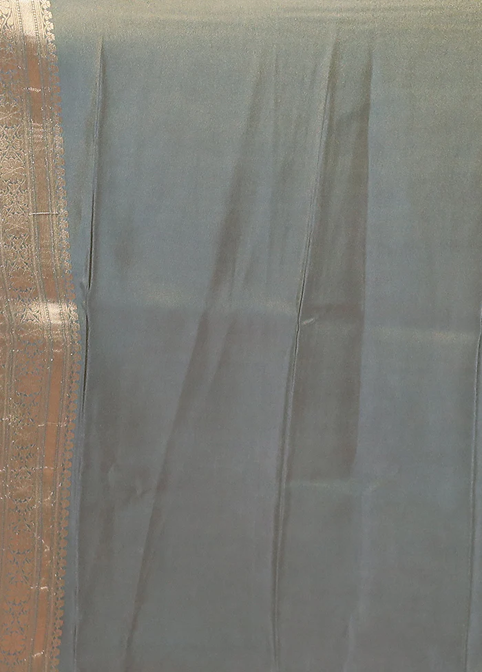 Blue Tissue Silk Saree With Blouse Piece - Image 5
