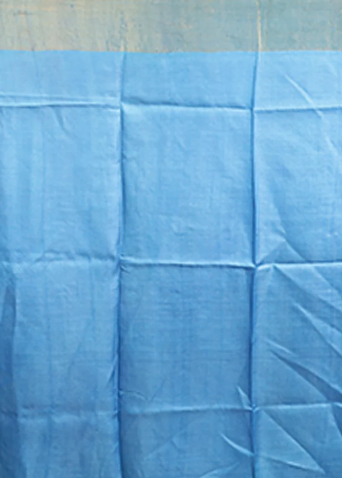 Blue Tussar Silk Saree With Blouse Piece - Image 5
