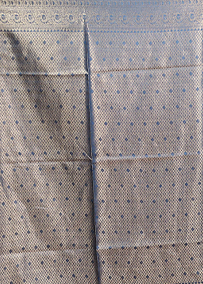 Blue Tussar Silk Saree With Blouse Piece - Image 5