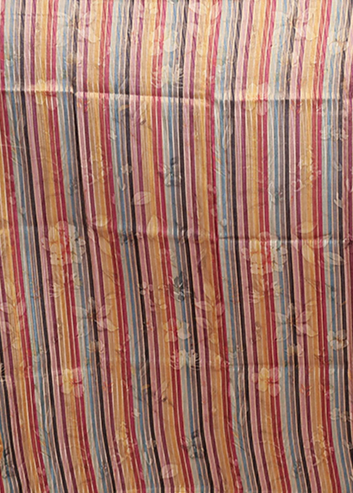 Blue Tussar Silk Saree With Blouse Piece - Image 4