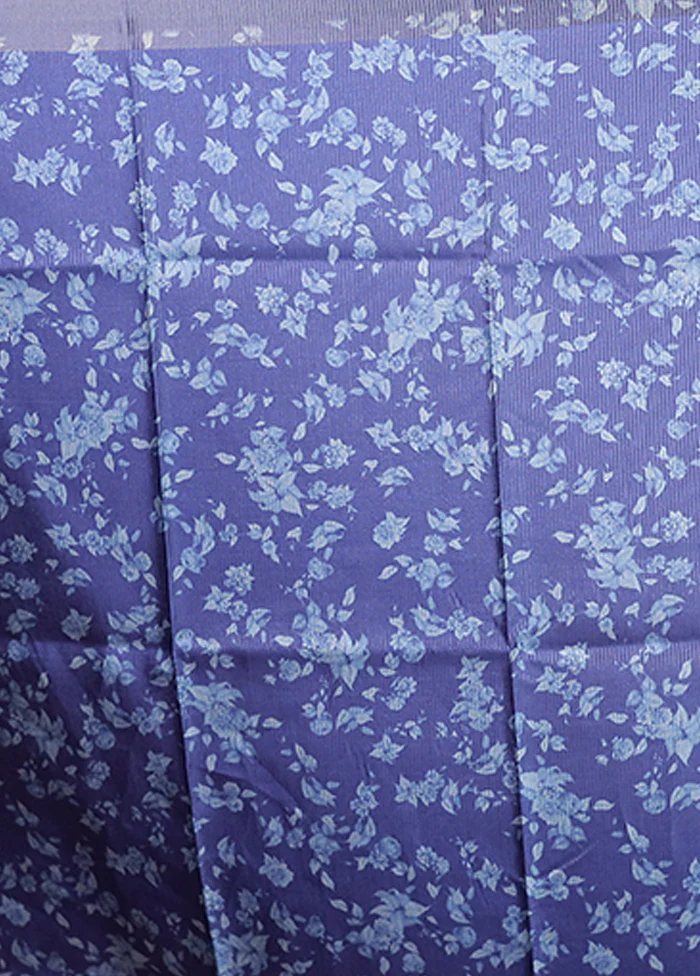 Blue Tussar Silk Saree With Blouse Piece - Image 5