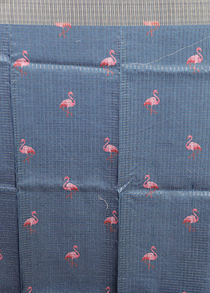 Blue Tussar Silk Saree With Blouse Piece - Image 5