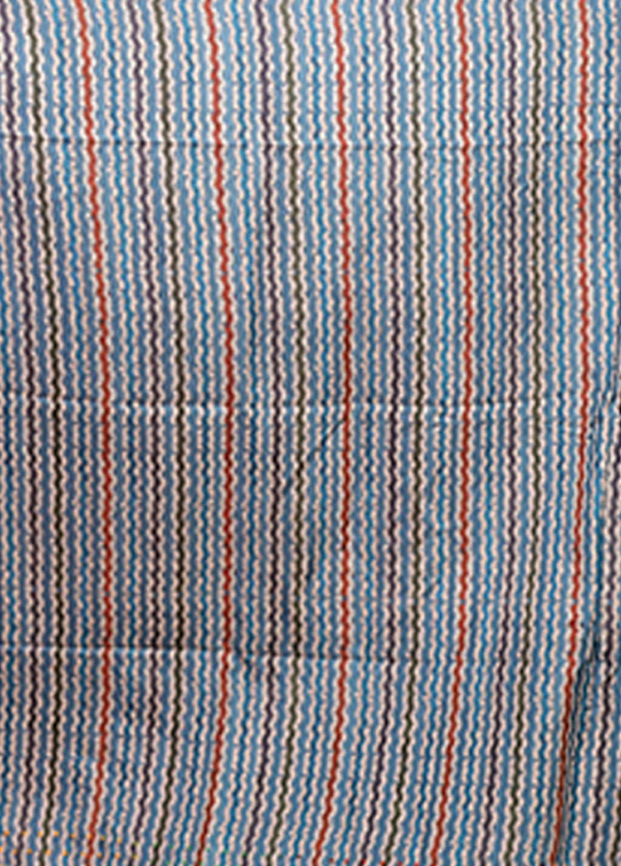 Blue Tussar Silk Saree With Blouse Piece - Image 5