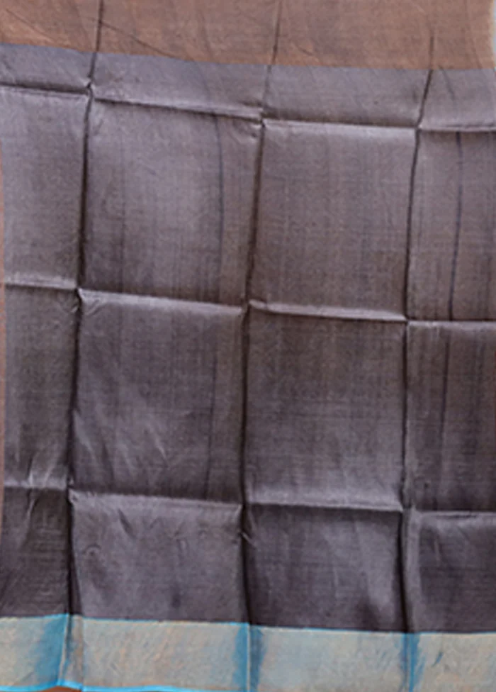 Blue Tussar Silk Saree With Blouse Piece - Image 5