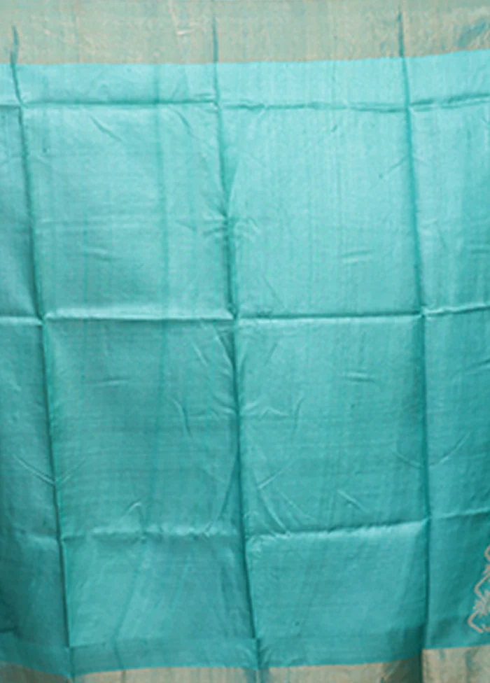 Green Tussar Silk Saree With Blouse Piece - Image 5