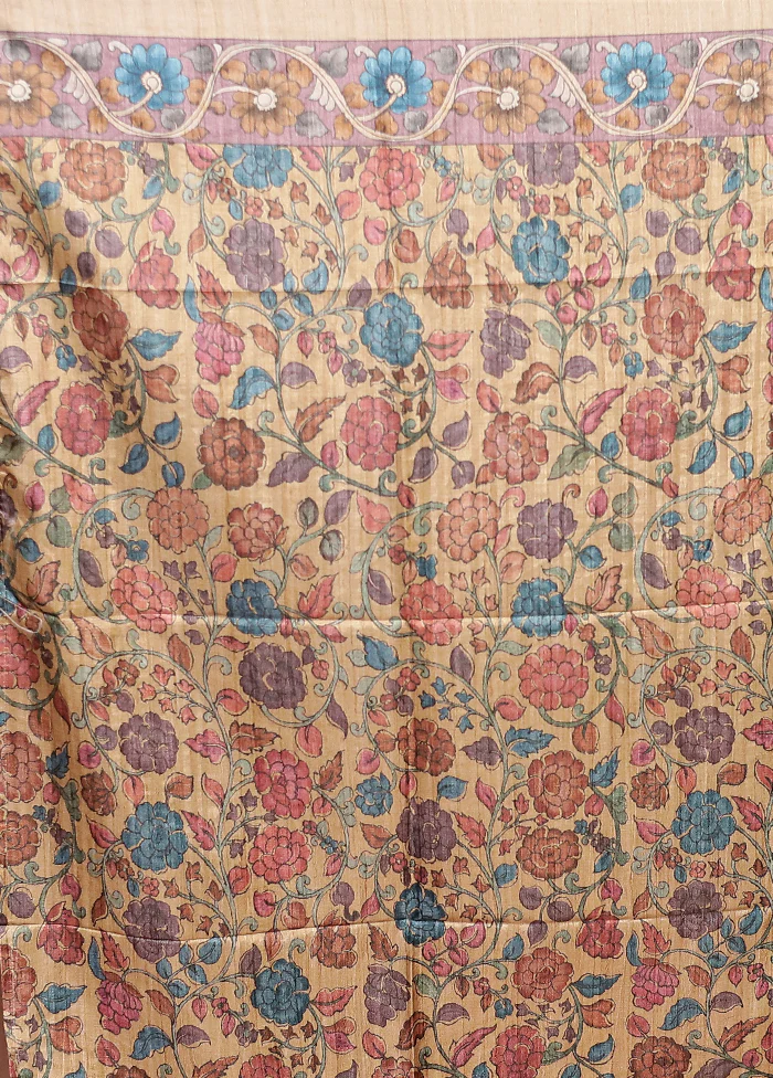 Blue Tussar Silk Saree With Blouse Piece - Image 5