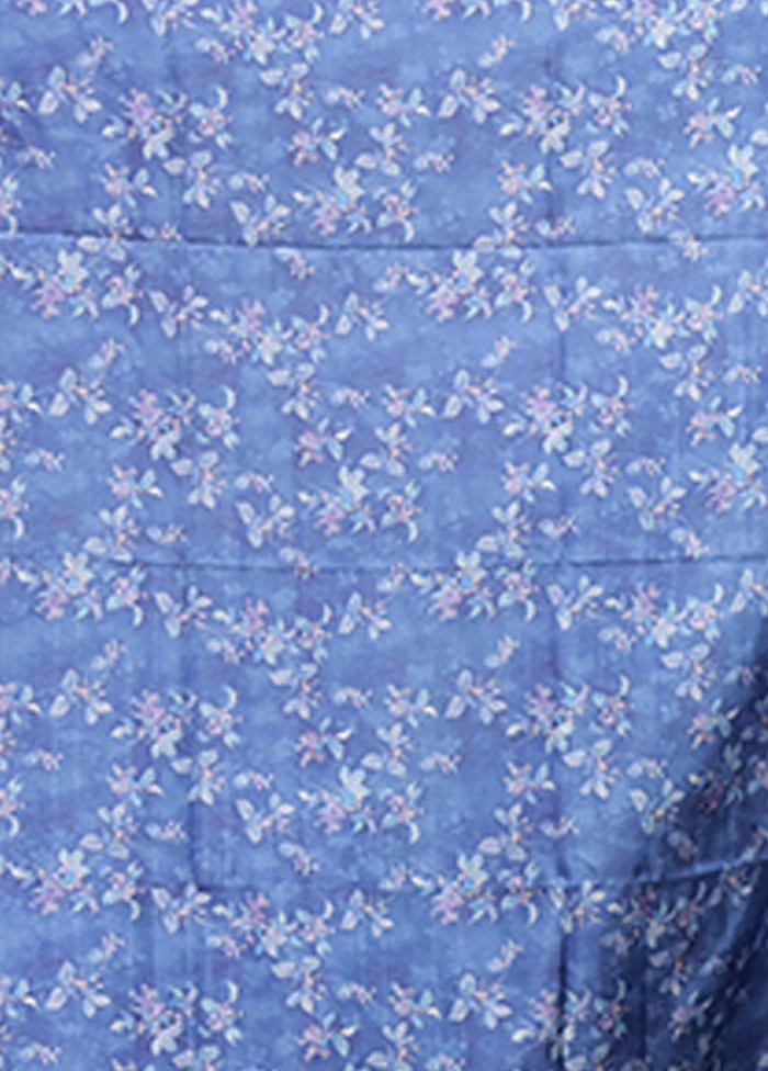Blue Tussar Silk Saree With Blouse Piece - Image 5