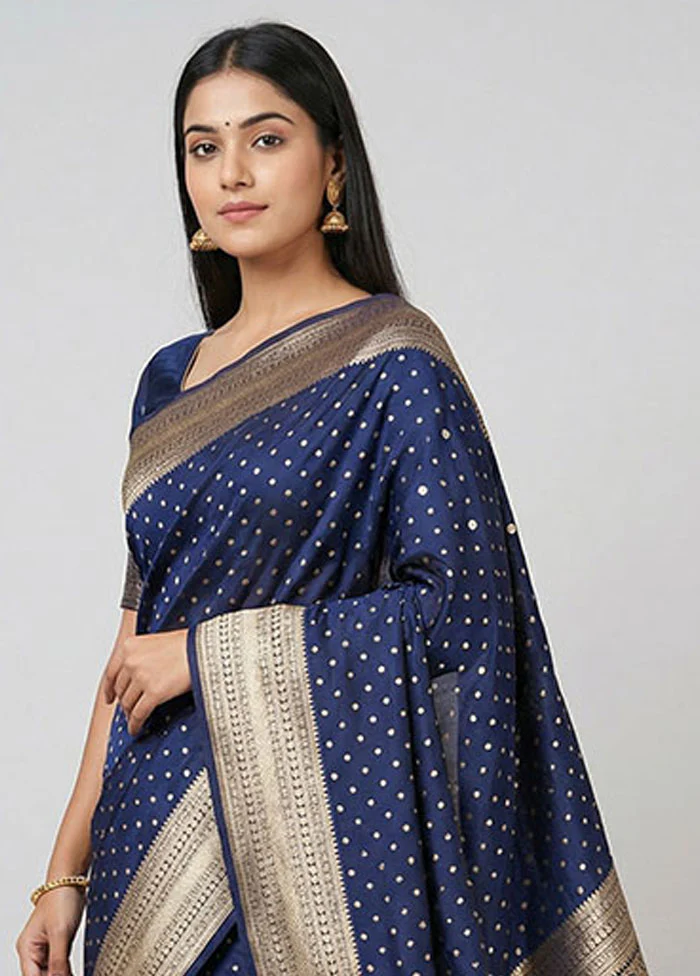 Blue Uppada Silk Saree With Blouse Piece - Image 2
