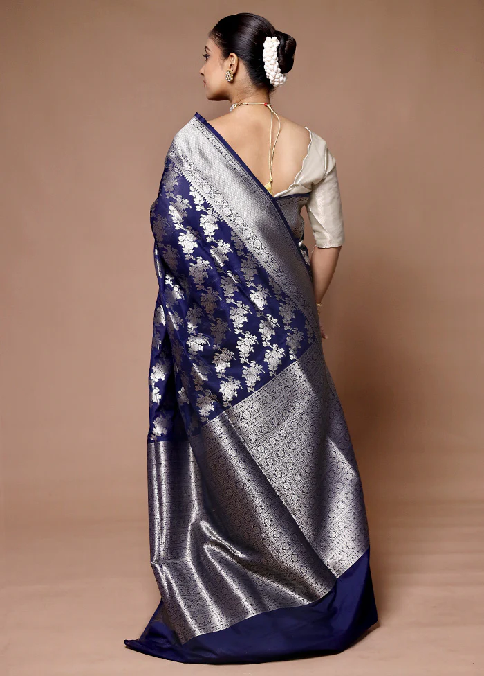 Blue Uppada Silk Saree With Blouse Piece - Image 3
