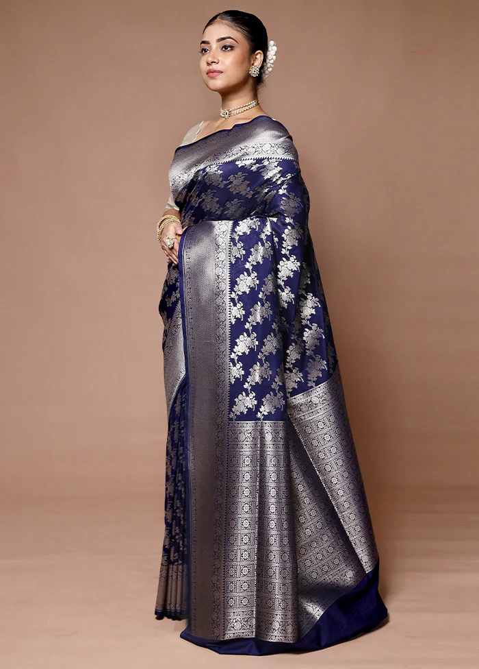 Blue Uppada Silk Saree With Blouse Piece - Image 4