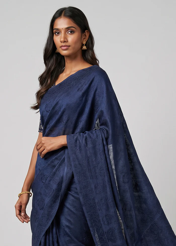 Blue Uppada Silk Saree With Blouse Piece - Image 2