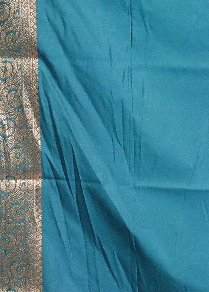 Blue Uppada Silk Saree With Blouse Piece - Image 5