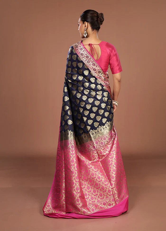 Blue Uppada Silk Saree With Blouse Piece - Image 3
