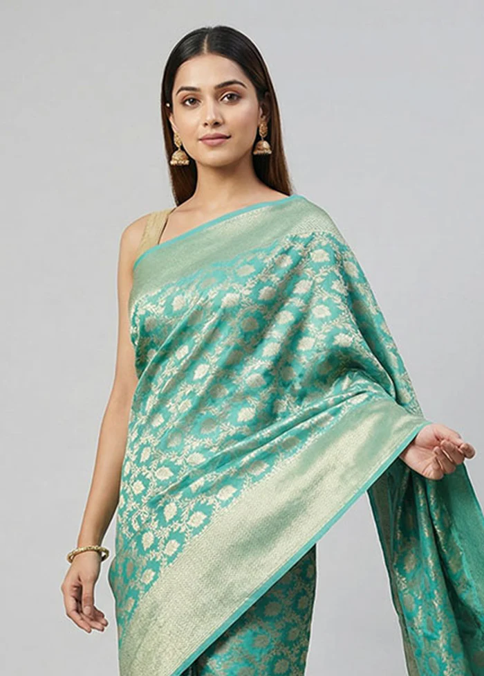 Blue Uppada Silk Saree With Blouse Piece - Image 2