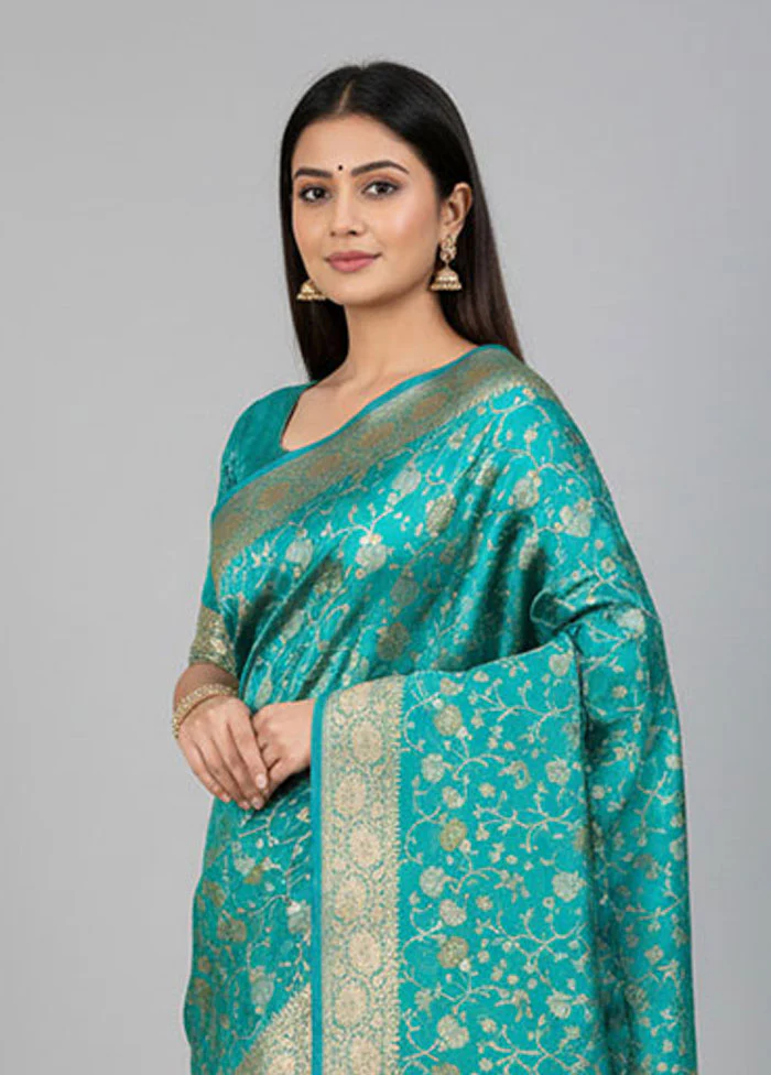 Blue Uppada Silk Saree With Blouse Piece - Image 2