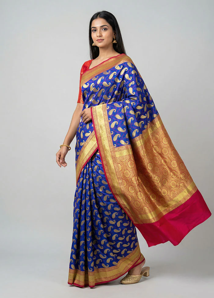 Blue Uppada Silk Saree With Blouse Piece