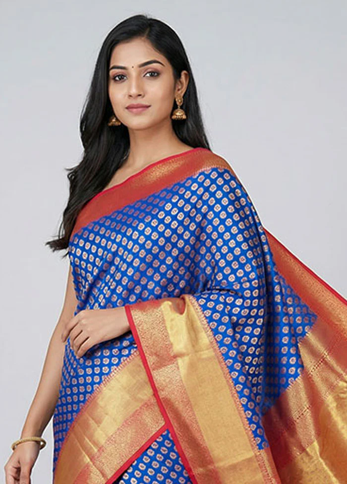 Blue Uppada Silk Saree With Blouse Piece - Image 2