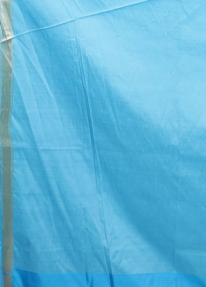 Blue Uppada Silk Saree With Blouse Piece - Image 5