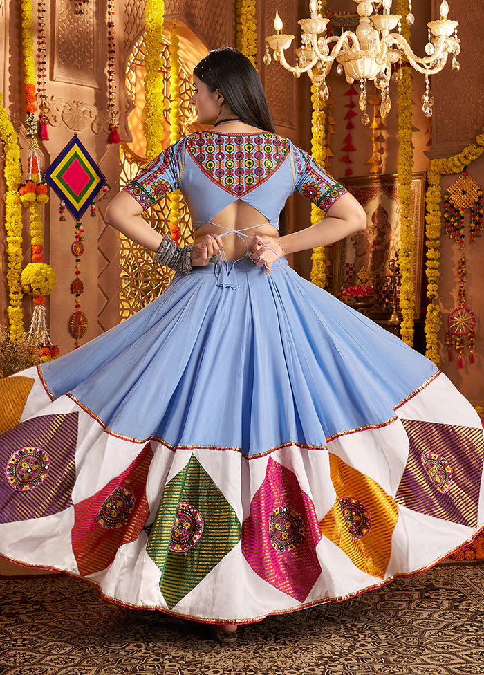Blue Viscose Dupatta Lehenga Set - Image 3
