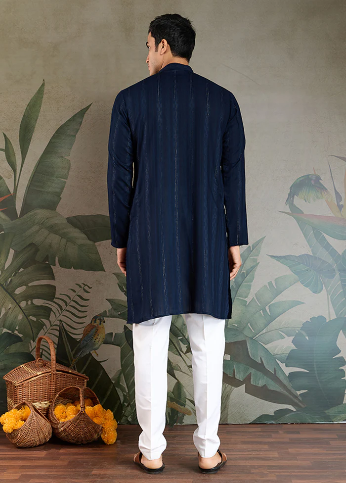 Blue Viscose Kurta & Pajama Set - Image 3