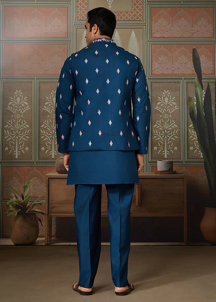 Blue Viscose Kurta & Pajama Set - Image 3