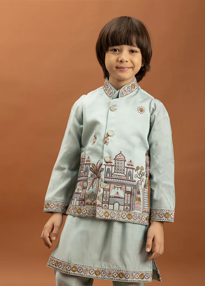 Blue Viscose Kurta & Pajama Set - Image 2