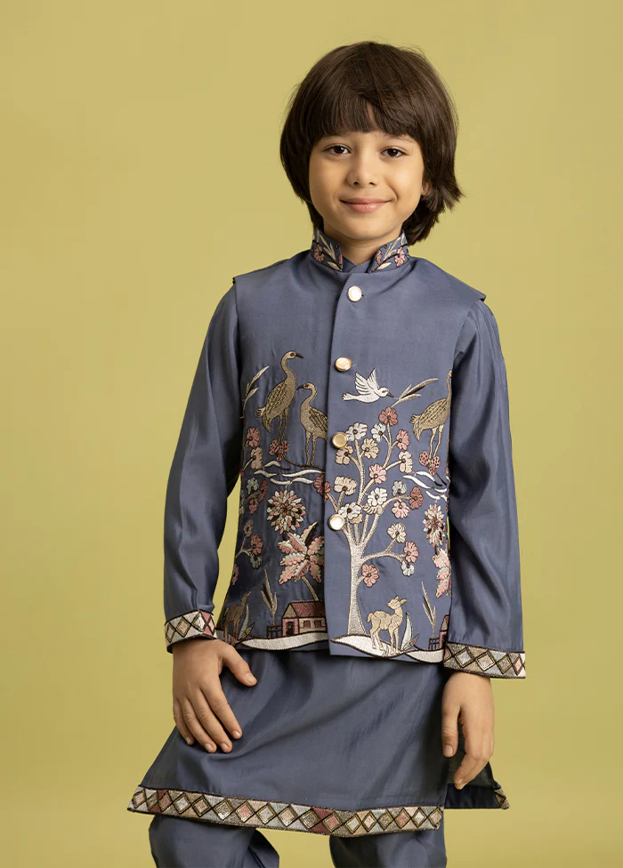 Blue Viscose Kurta & Pajama Set - Image 2
