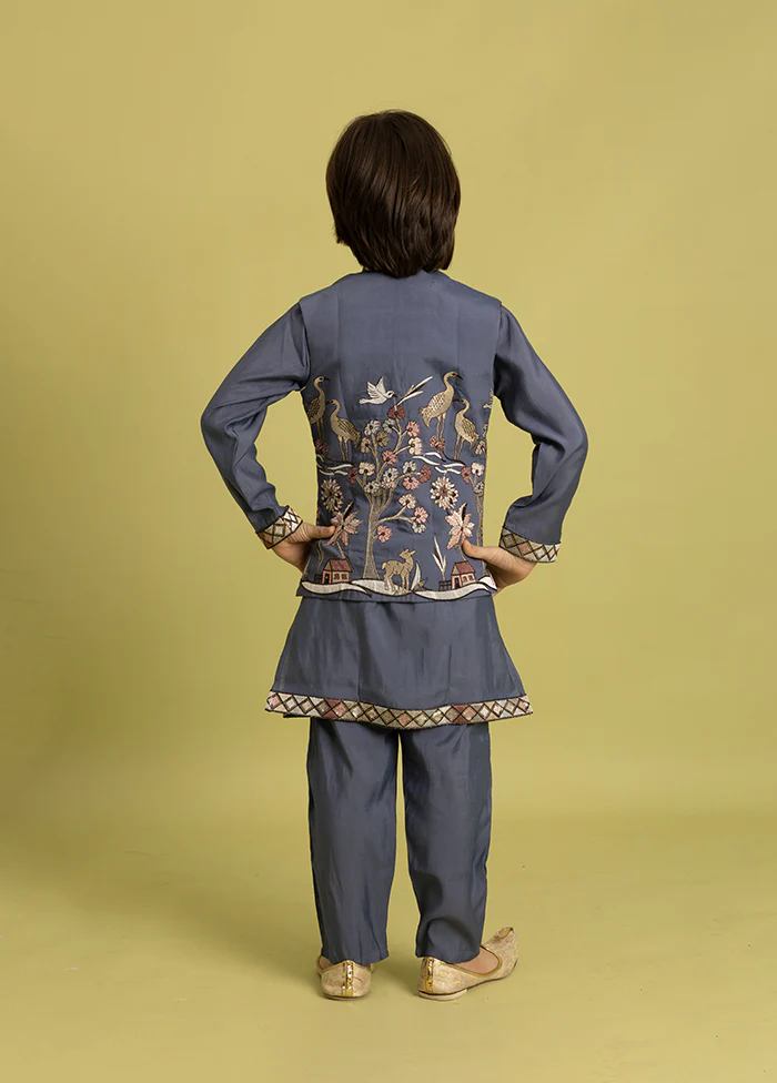 Blue Viscose Kurta & Pajama Set - Image 3