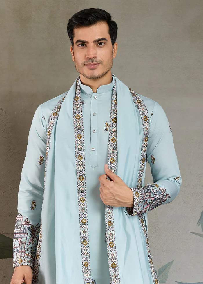 Blue Viscose Kurta & Pajama Set - Image 2