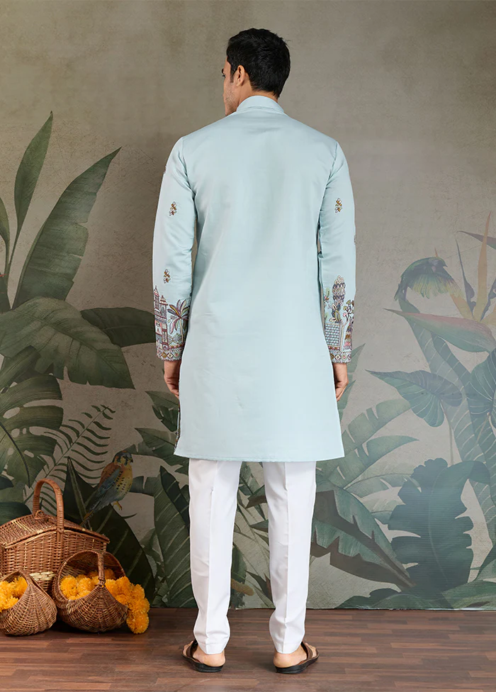 Blue Viscose Kurta & Pajama Set - Image 3