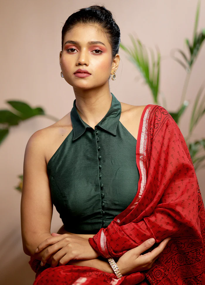 Bottle Green Cotton Silk Designer Blouse