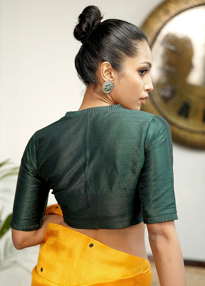 Bottle Green Dupion Silk Designer Blouse - Image 2