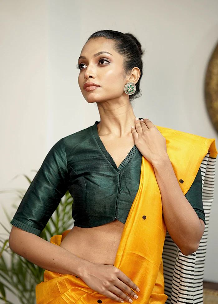 Bottle Green Dupion Silk Designer Blouse - Image 3