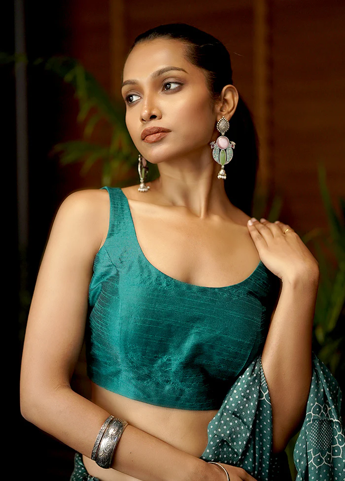 Bottle Green Dupion Silk Designer Blouse - Image 3