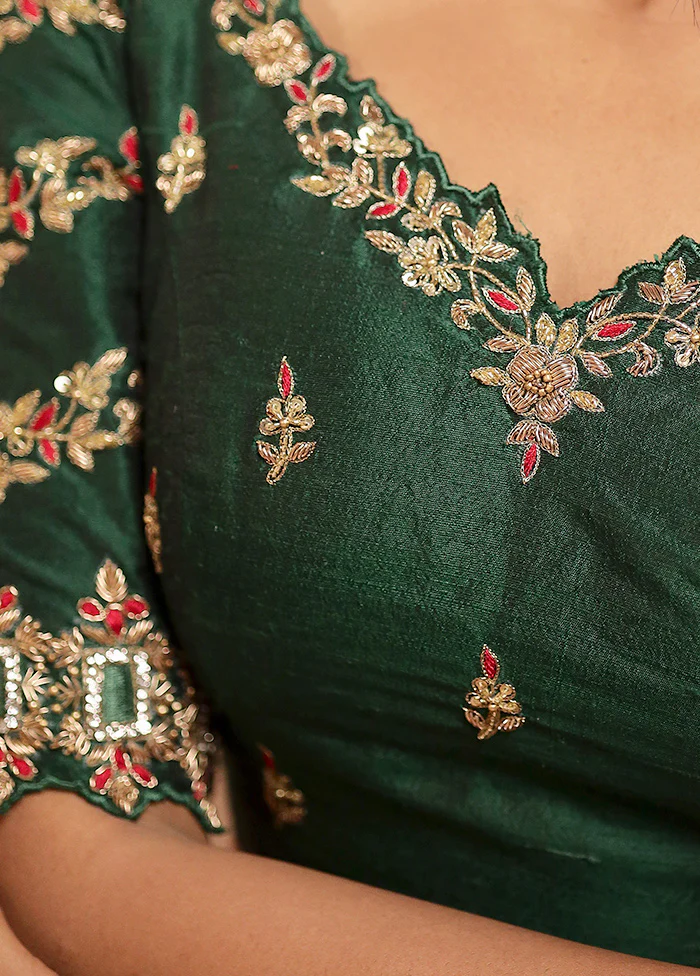 Bottle Green Silk Designer Blouse - Image 4