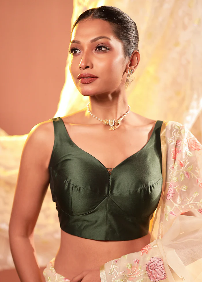 Bottle Green Sweetheart Neck Designer Blouse - Image 3