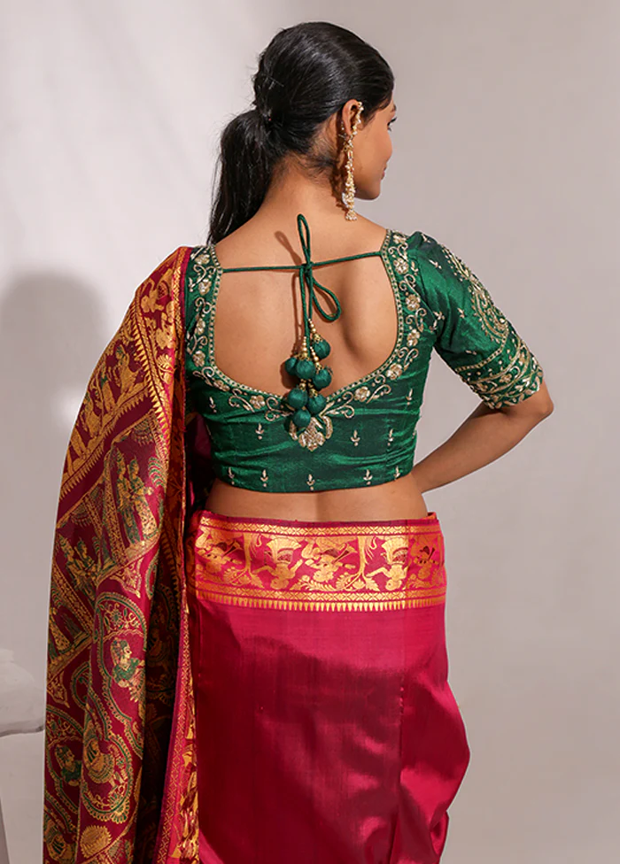 Bottle Green Sweetheart Neck Designer Blouse - Image 2