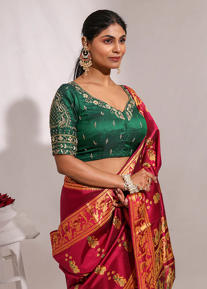 Bottle Green Sweetheart Neck Designer Blouse - Image 3