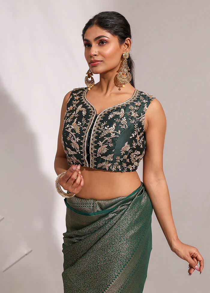 Bottle Green Sweetheart Neck Designer Blouse